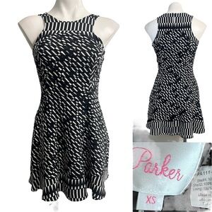 Parker dress xs Black/White 100% Silk‎ sleeveless mini